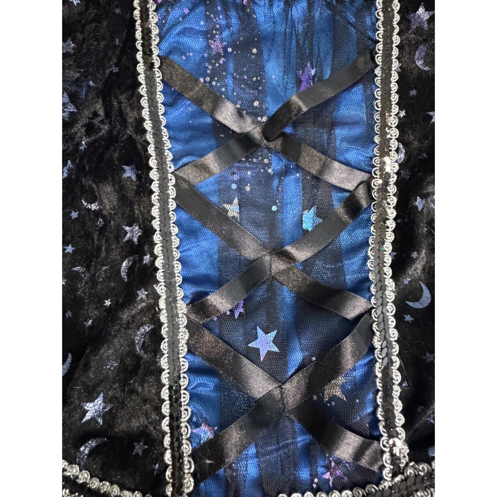 Spirit Halloween Celestial Witch Costume Blue Black Moon Stars Hooded Gown Med - Picture 5 of 6